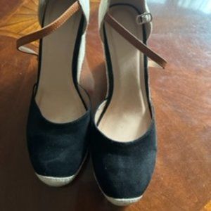 Women's Espadrille Platform black Suede Closed Toe Wedge Heels Size 10